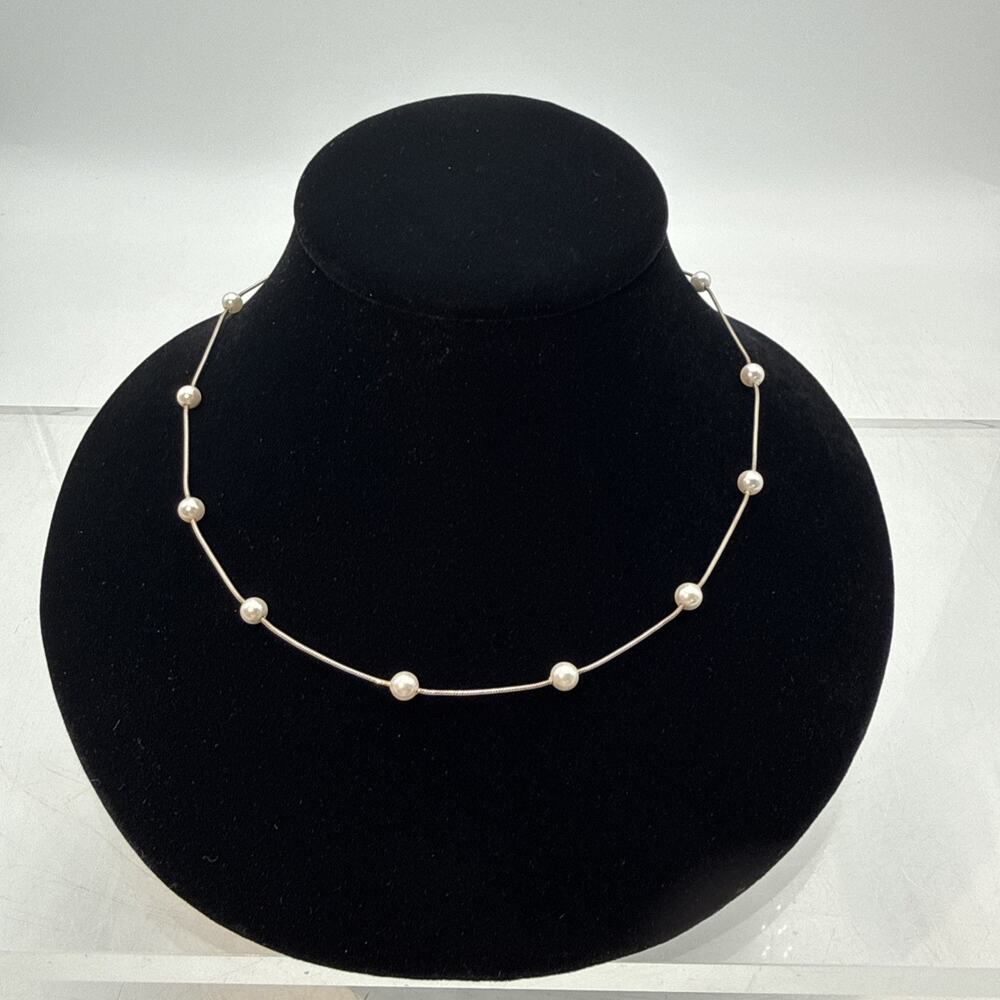 Vintage Sterling Silver 925 White Pearl Necklace 18β